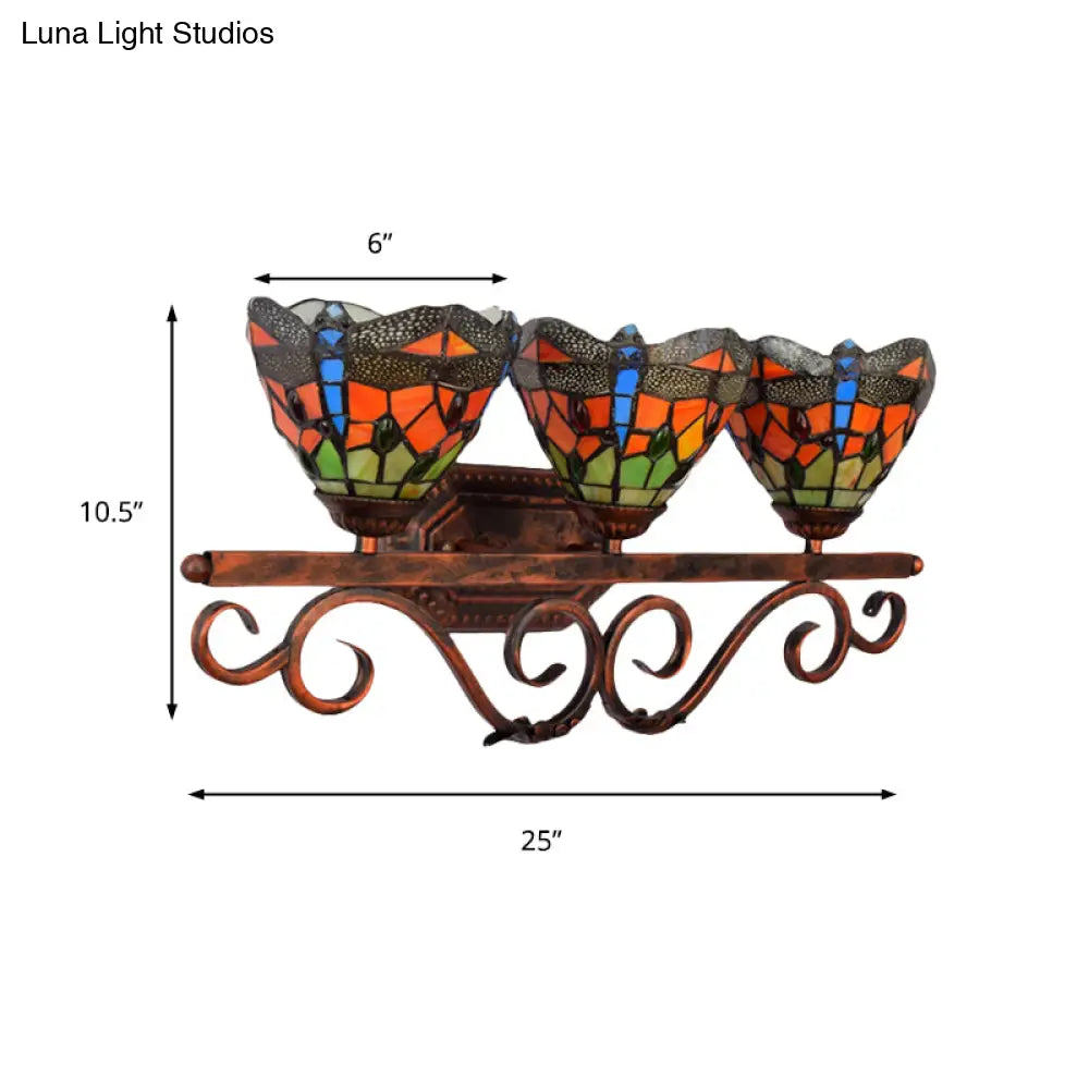 Peacock Stained Glass Wall Sconce: Classic Tiffany Style 3 Lights Pink/Orange/Blue - Bedroom