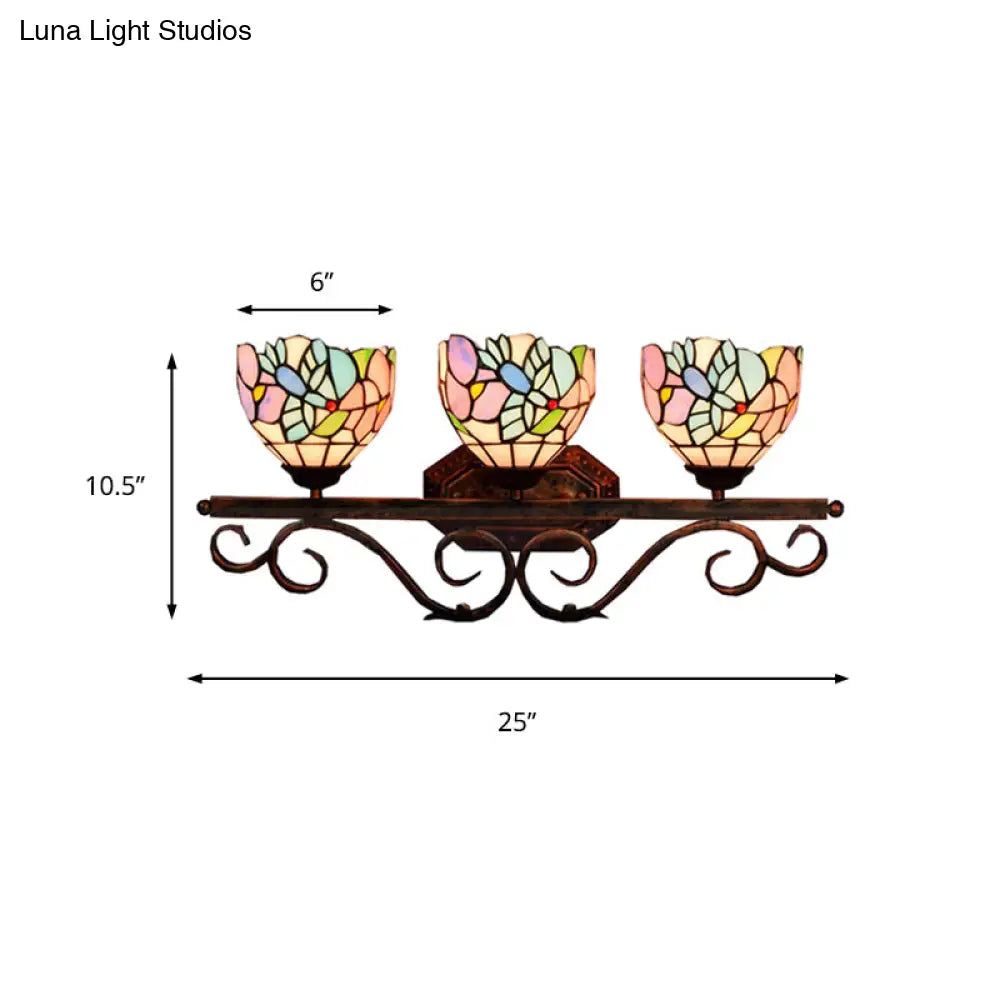 Peacock Stained Glass Wall Sconce: Classic Tiffany Style 3 Lights Pink/Orange/Blue - Bedroom