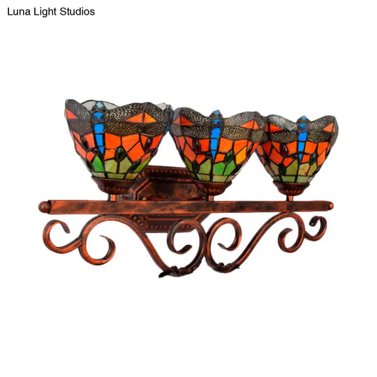 Peacock Stained Glass Wall Sconce: Classic Tiffany Style 3 Lights Pink/Orange/Blue - Bedroom