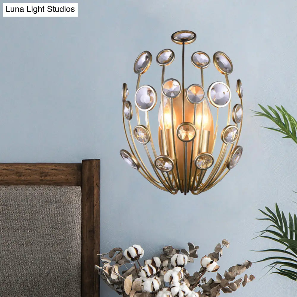 Peacock Wall Sconce With 3 Gold Metal And Crystal Lights