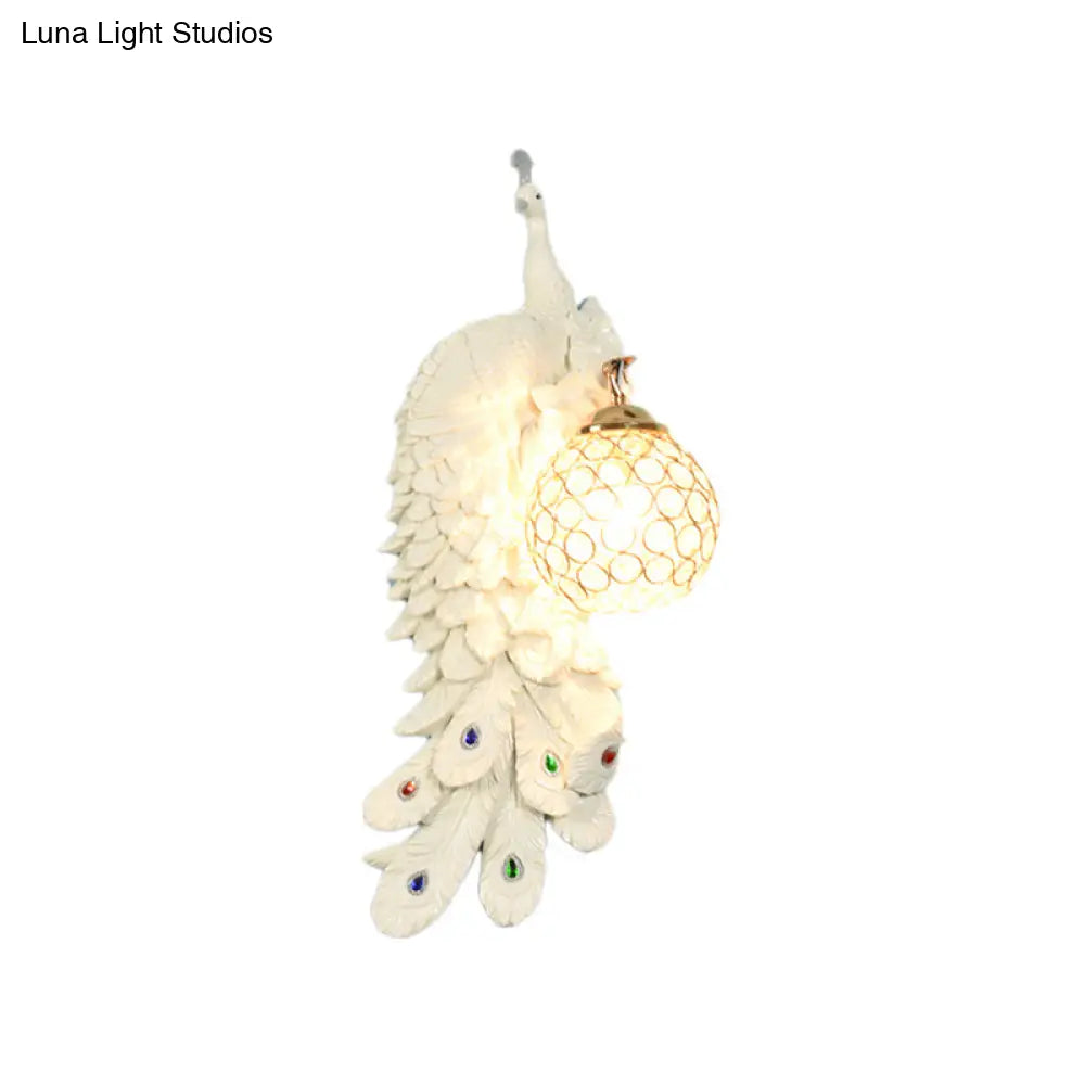 Peacock Wall Sconce With Crystal Shade In White/Blue Finish - 1/2 Pack Left/Right