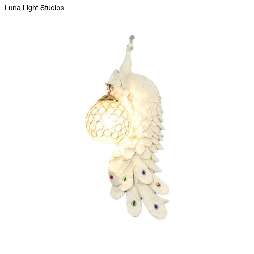 Peacock Wall Sconce With Crystal Shade In White/Blue Finish - 1/2 Pack Left/Right