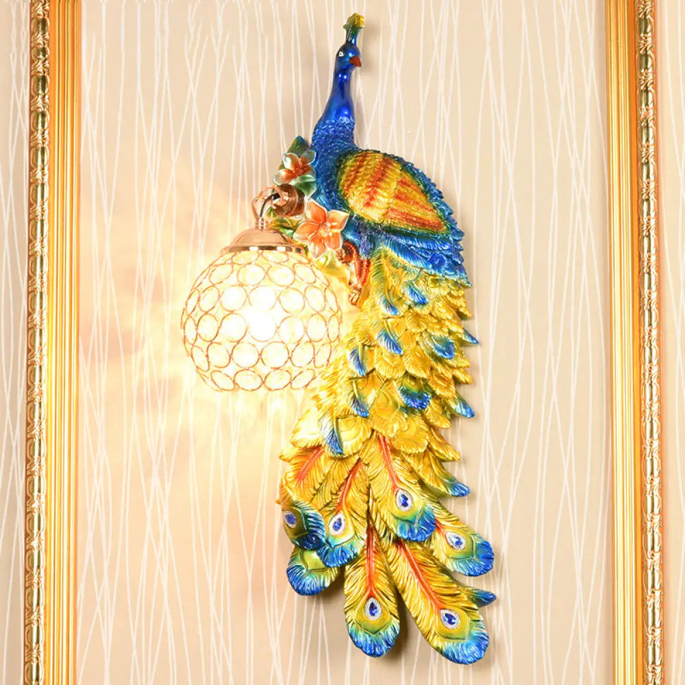 Peacock Wall Sconce With Crystal Shade In White/Blue Finish - 1/2 Pack Left/Right Blue / Right