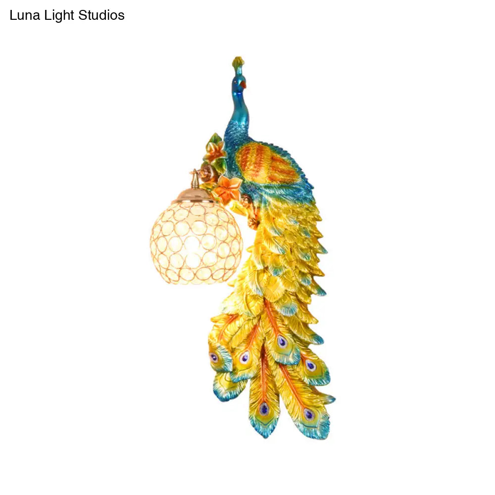 Peacock Wall Sconce With Crystal Shade In White/Blue Finish - 1/2 Pack Left/Right