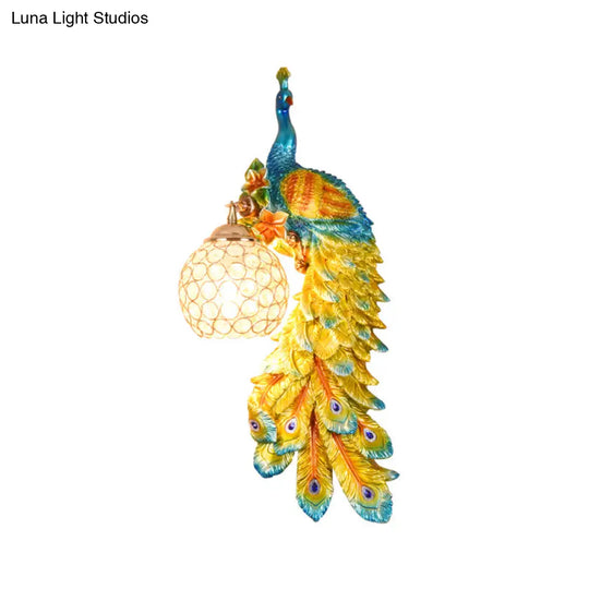 Peacock Wall Sconce With Crystal Shade In White/Blue Finish - 1/2 Pack Left/Right