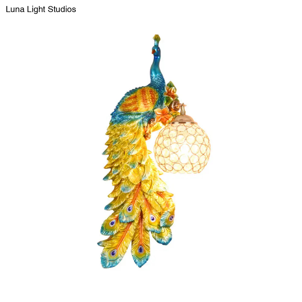 Peacock Wall Sconce With Crystal Shade In White/Blue Finish - 1/2 Pack Left/Right