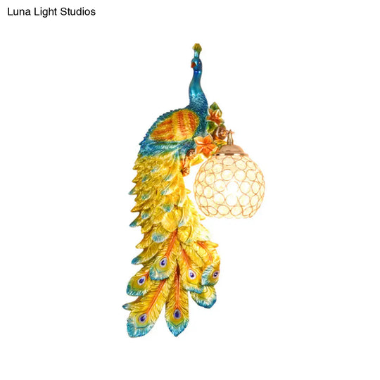 Peacock Wall Sconce With Crystal Shade In White/Blue Finish - 1/2 Pack Left/Right