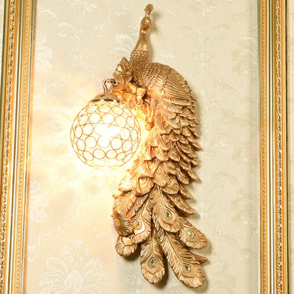 Peacock Wall Sconce With Crystal Shade In White/Blue Finish - 1/2 Pack Left/Right Gold / Right