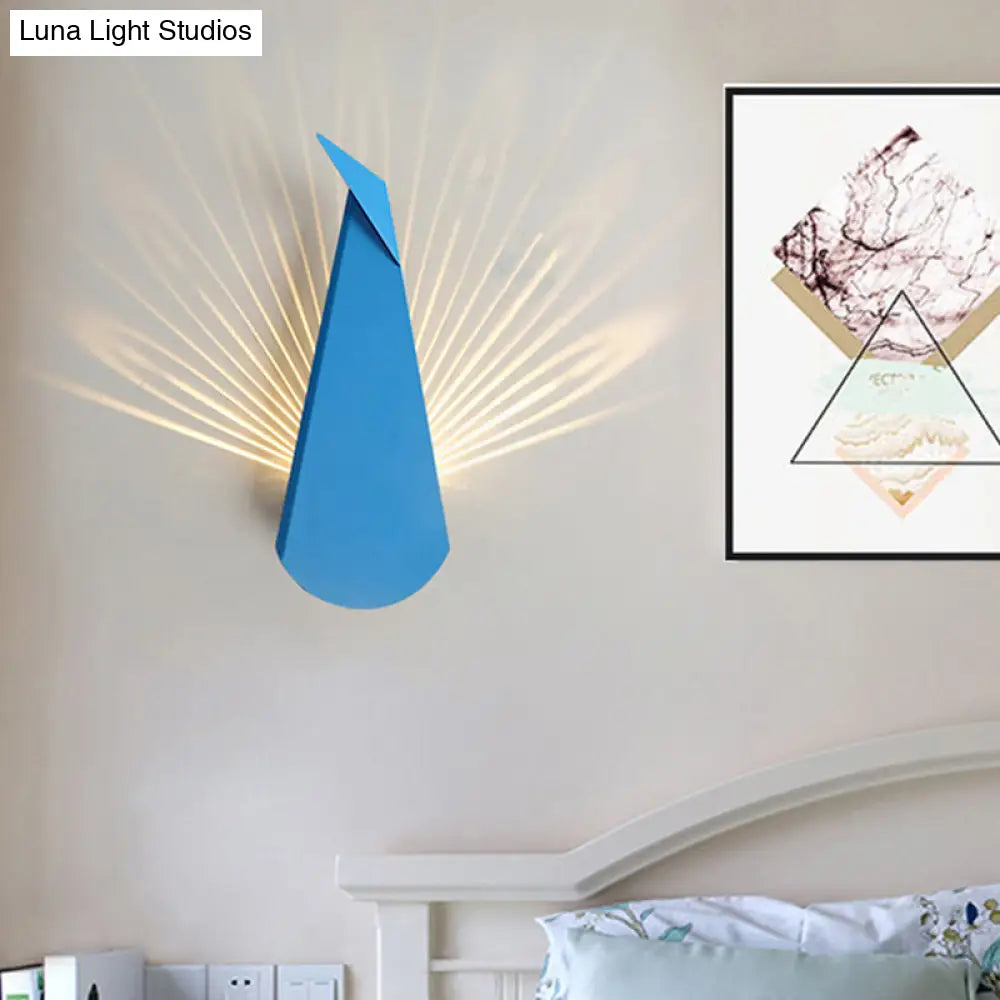 Peafowl Iron Flush Mount Led Wall Sconce In Nordic Style With Pink/Blue Light