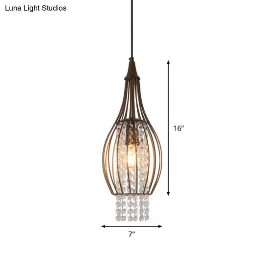 Restaurant Pendant Light: Pear-Shape Frame Metallic Finish With Crystal Strands In Coffee