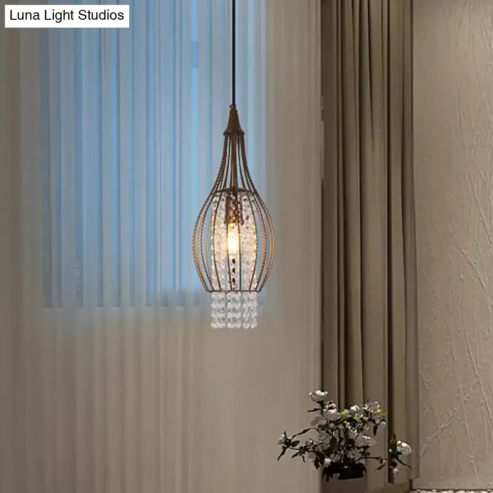 Restaurant Pendant Light: Pear-Shape Frame Metallic Finish With Crystal Strands In Coffee