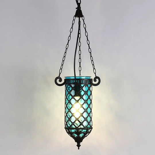 Pencil Glass Pendant Lamp - Antique Hanging Light Fixture With Blue/Green/Purple Tones For Living