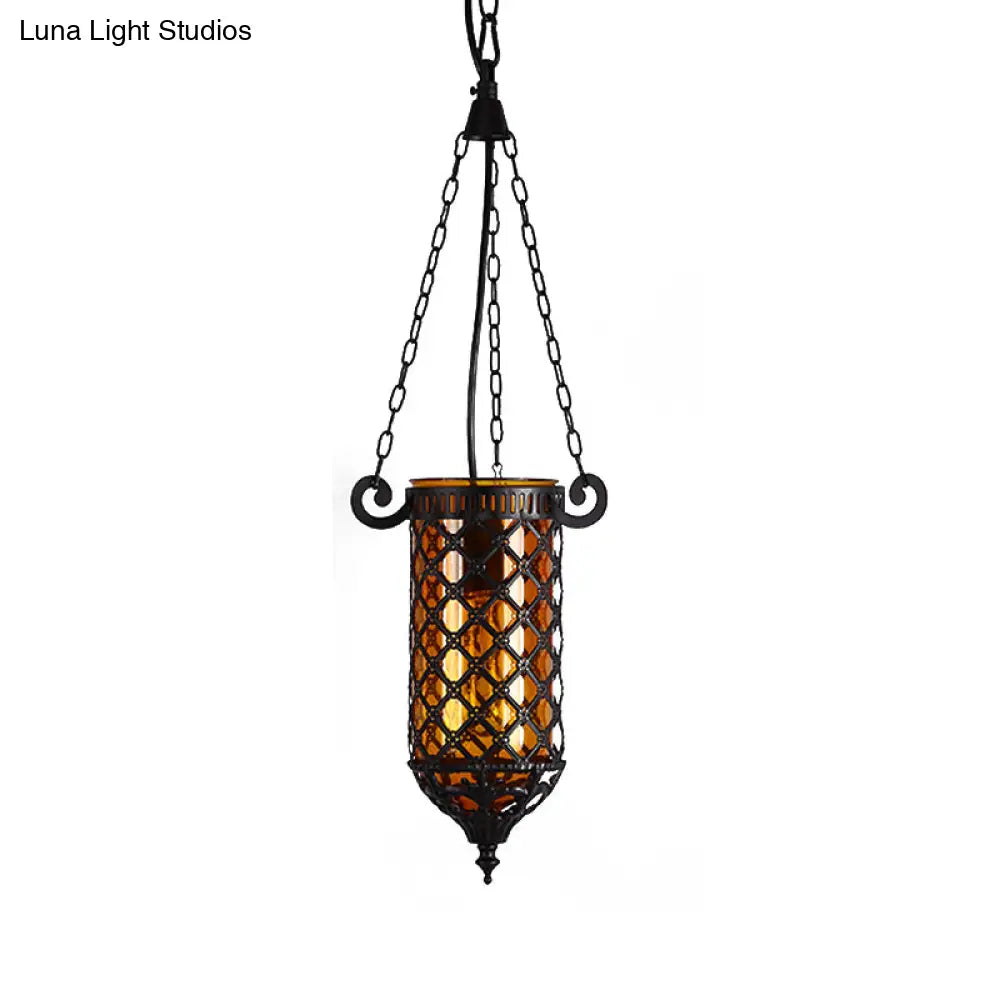 Pencil Glass Pendant Lamp - Antique Hanging Light Fixture With Blue/Green/Purple Tones For Living