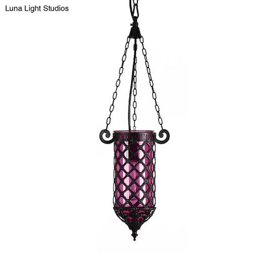 Pencil Glass Pendant Lamp - Antique Hanging Light Fixture With Blue/Green/Purple Tones For Living