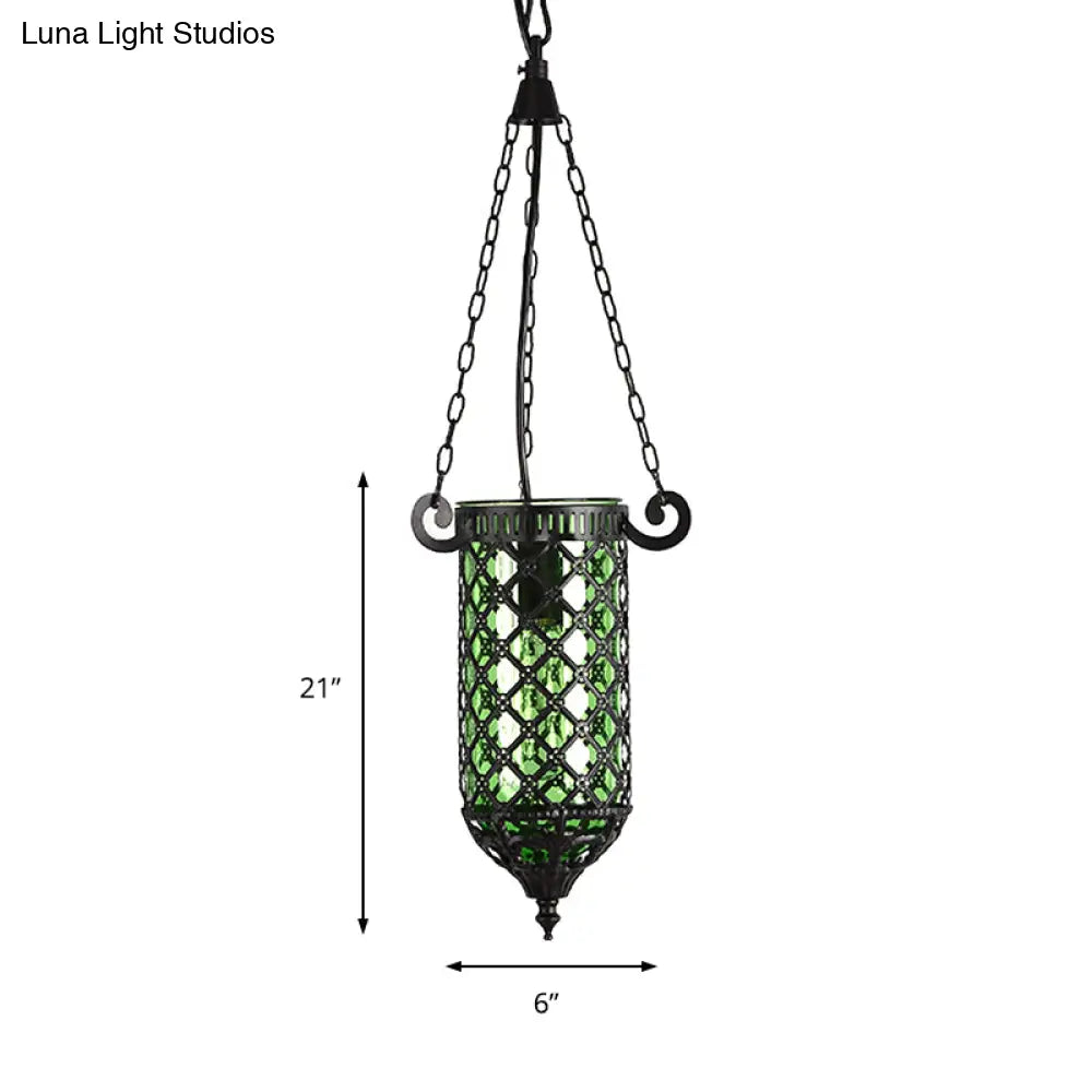 Pencil Glass Pendant Lamp - Antique Hanging Light Fixture With Blue/Green/Purple Tones For Living