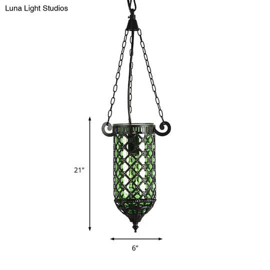 Pencil Glass Pendant Lamp - Antique Hanging Light Fixture With Blue/Green/Purple Tones For Living