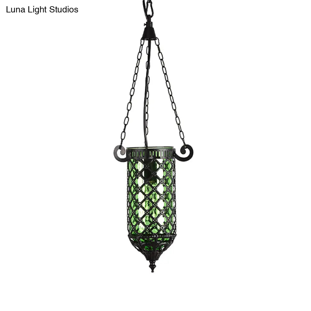 Pencil Glass Pendant Lamp - Antique Hanging Light Fixture With Blue/Green/Purple Tones For Living