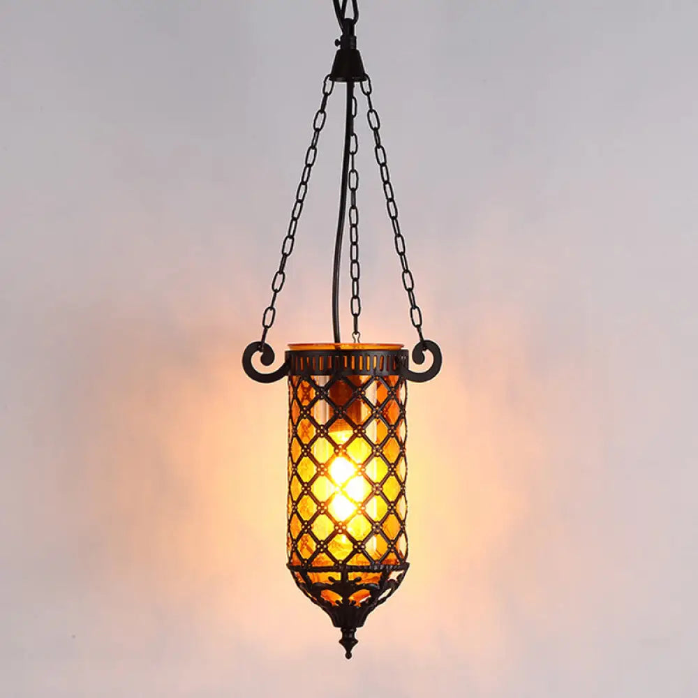 Pencil Glass Pendant Lamp - Antique Hanging Light Fixture With Blue/Green/Purple Tones For Living