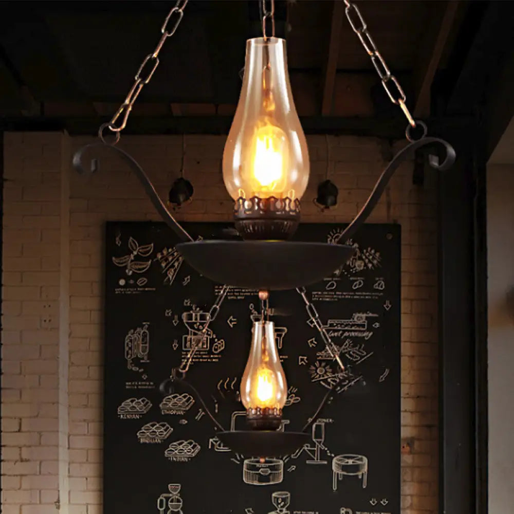 Pendulum Lamp: Cup Shape Restaurant Warehouse Clear Glass Suspension Lighting Fixture - Sleek Black
