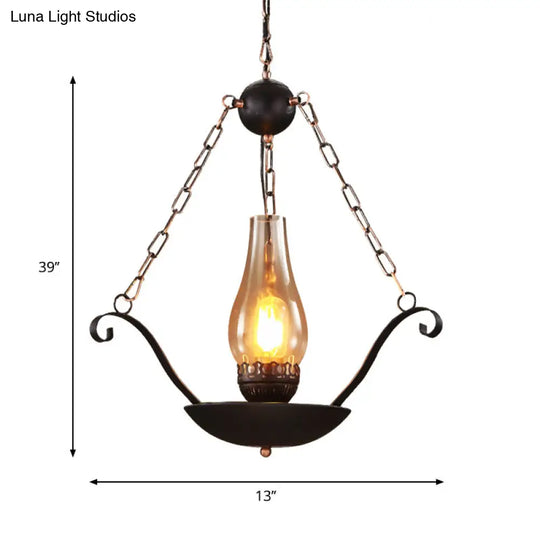 Clear Glass Restaurant Pendant Light - Elegant Cup Shape With 1-Bulb And Black Chain Design