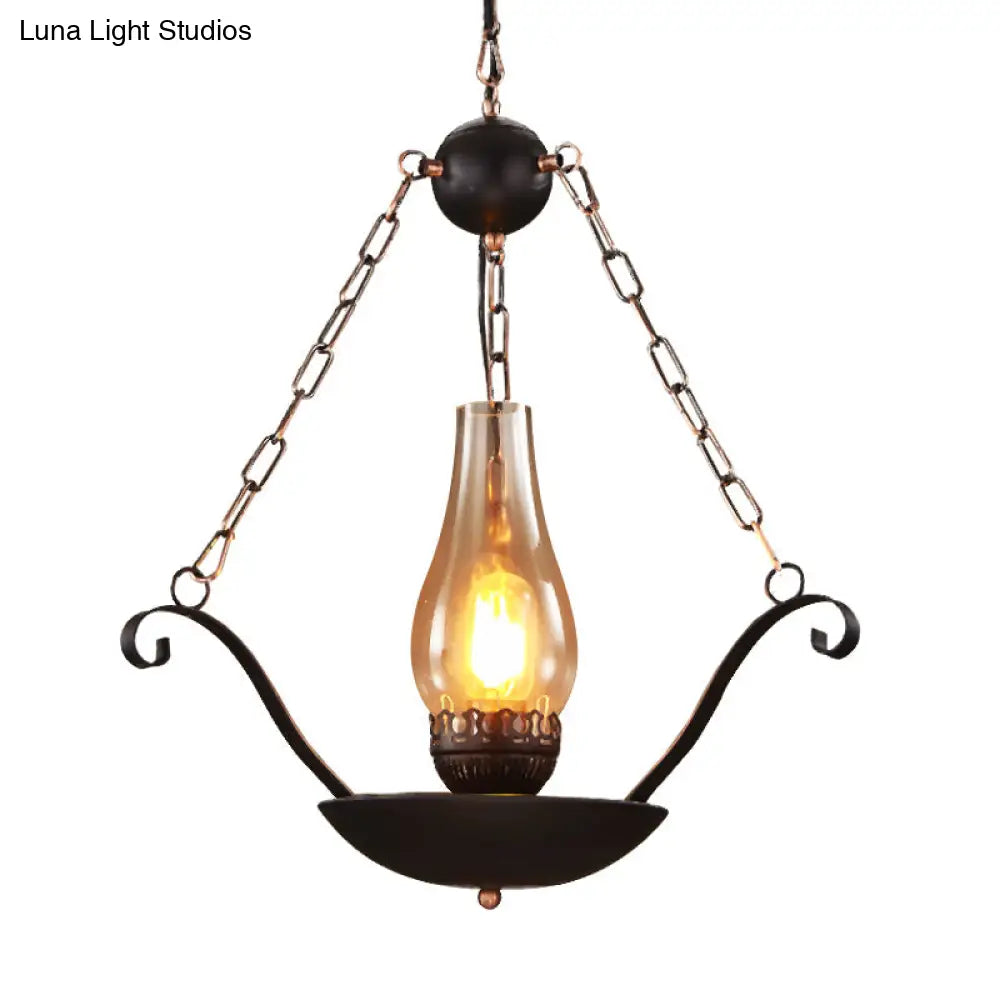 Pendulum Lamp: Cup Shape Restaurant Warehouse Clear Glass Suspension Lighting Fixture - Sleek Black
