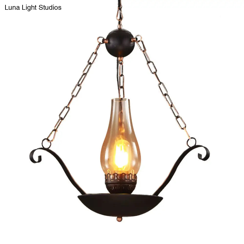 Clear Glass Restaurant Pendant Light - Elegant Cup Shape With 1-Bulb And Black Chain Design