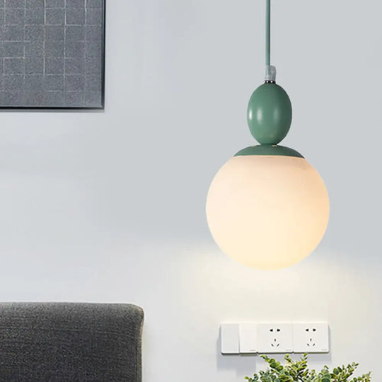 Pendulum White Glass Pendant Light: Post-Modern 1-Light Grey/Blue/Green Hanging Lamp Green