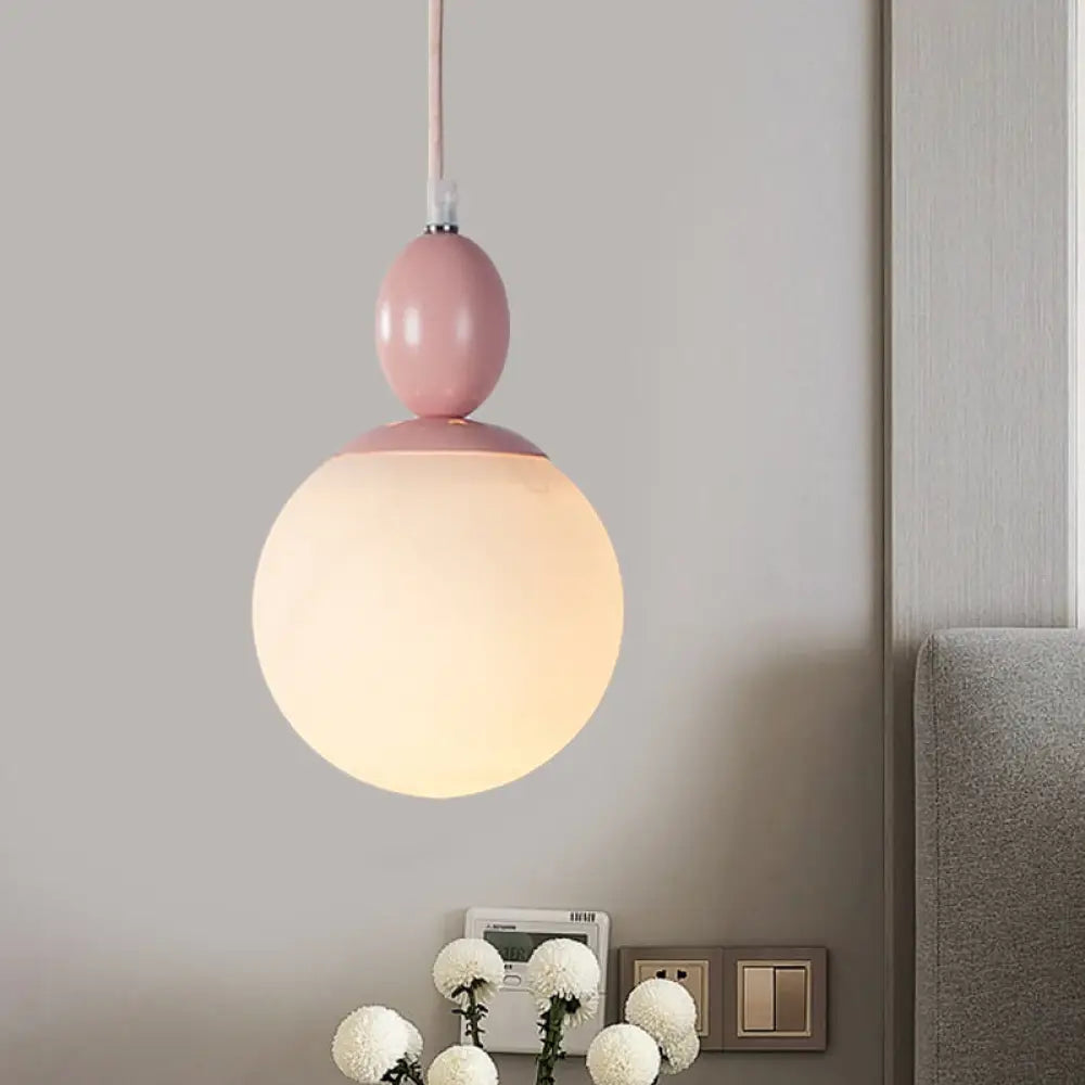 Pendulum White Glass Pendant Light: Post-Modern 1-Light Grey/Blue/Green Hanging Lamp Pink