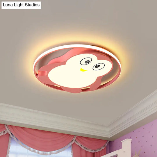Penguin Led Acrylic Flushmount Ceiling Fixture For Kids Bedroom - Pink/Blue Finish Pink