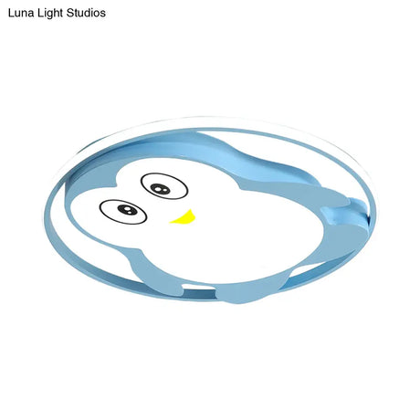 Penguin Led Acrylic Flushmount Ceiling Fixture For Kids’ Bedroom - Pink/Blue Finish