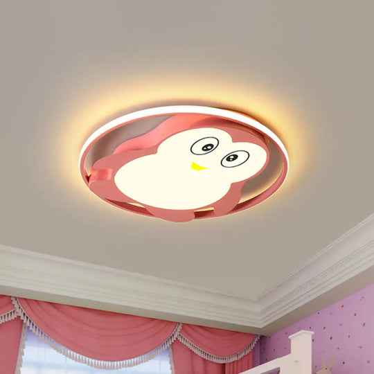 Penguin Led Acrylic Flushmount Ceiling Fixture For Kids’ Bedroom - Pink/Blue Finish Pink