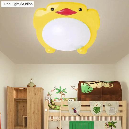 Penguin Led Flush Mount Ceiling Light For Kids Bedroom - Cartoon Theme Yellow