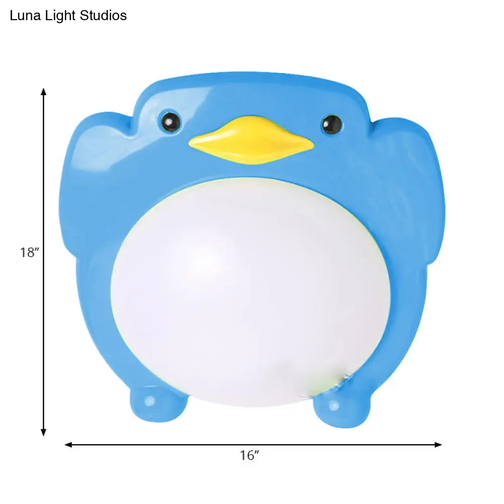 Penguin Led Flush Mount Ceiling Light For Kids Bedroom - Cartoon Theme