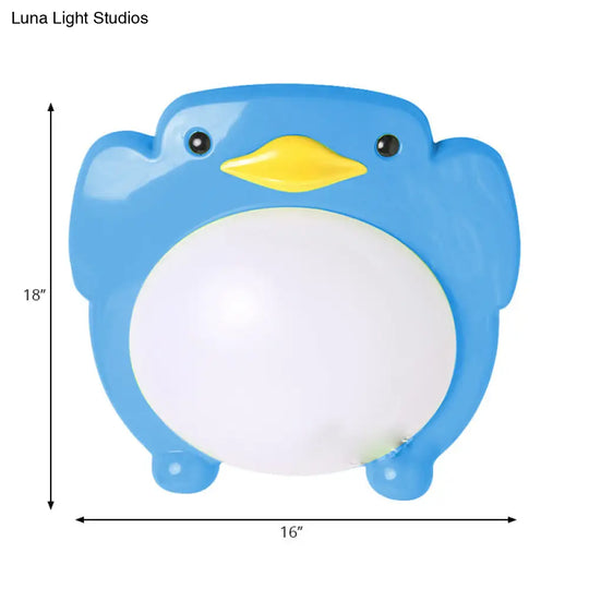 Penguin Led Flush Mount Ceiling Light For Kids Bedroom - Cartoon Theme