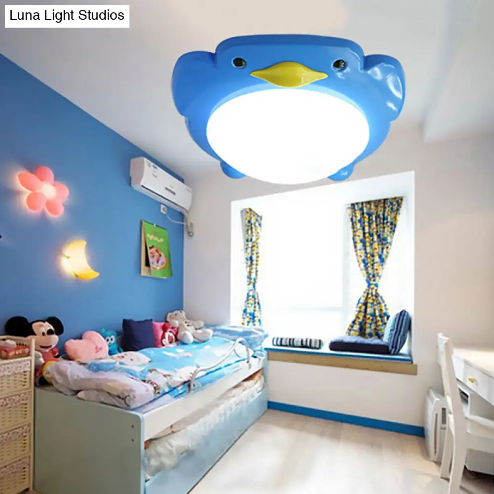 Penguin Led Flush Mount Ceiling Light For Kids Bedroom - Cartoon Theme