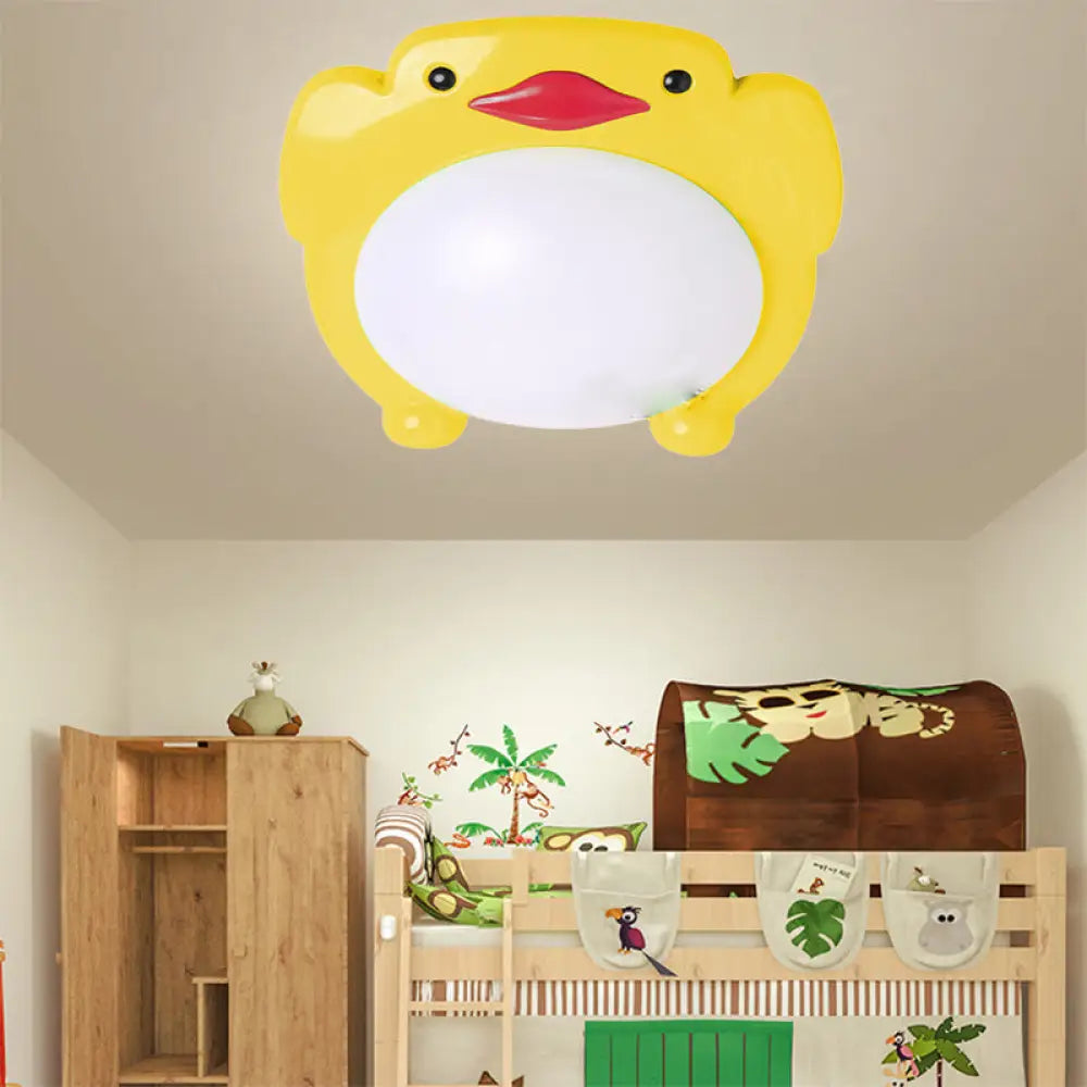 Penguin Led Flush Mount Ceiling Light For Kids’ Bedroom - Cartoon Theme Yellow