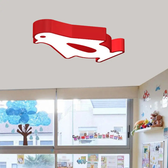 Penguin Led Flush Mount Lighting For Kids Metal Kindergarten Ceiling Lamp - Red/Pink/Yellow Red