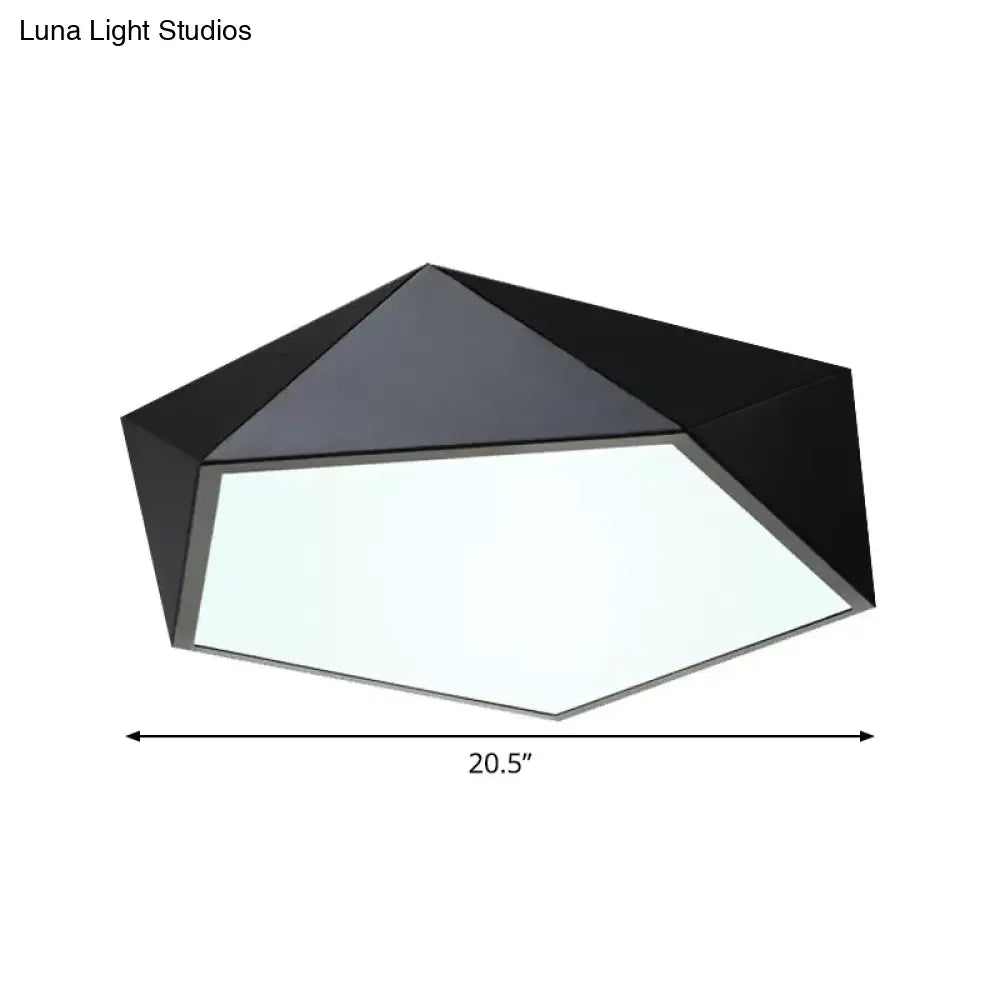 Pentacle Ceiling Lamp - Black/White Faceted Nordic Design Led Acrylic Flush Mount Lighting 16.5/20.5