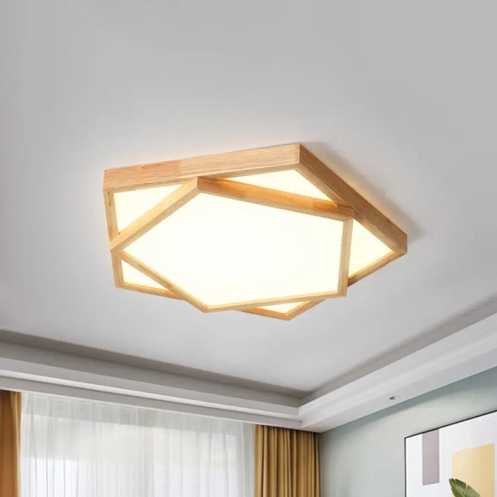 Pentagon Flush Mount Wood Led Ceiling Light In Beige - Available 3 Sizes And 2 Tones / 12.5’ Warm