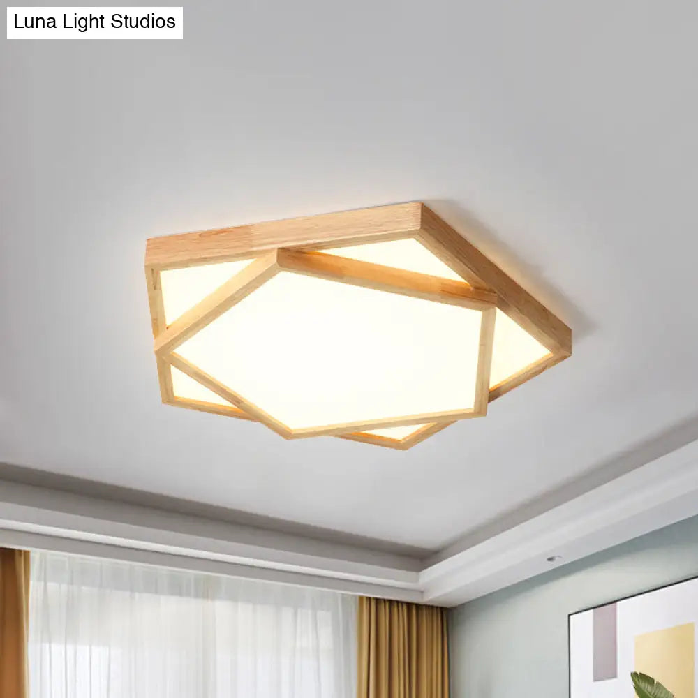 Pentagon Flush Mount Wood Led Ceiling Light In Beige - Available 3 Sizes And 2 Tones / 12.5 Warm