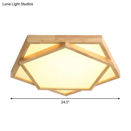Pentagon Flush Mount Wood Led Ceiling Light In Beige - Available 3 Sizes And 2 Tones