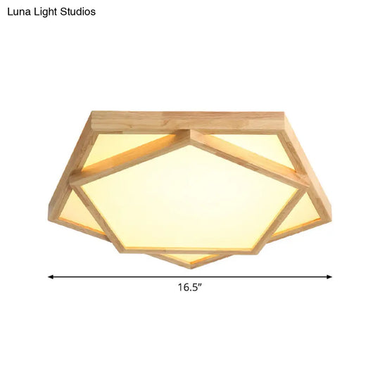 Pentagon Flush Mount Wood Led Ceiling Light In Beige - Available 3 Sizes And 2 Tones