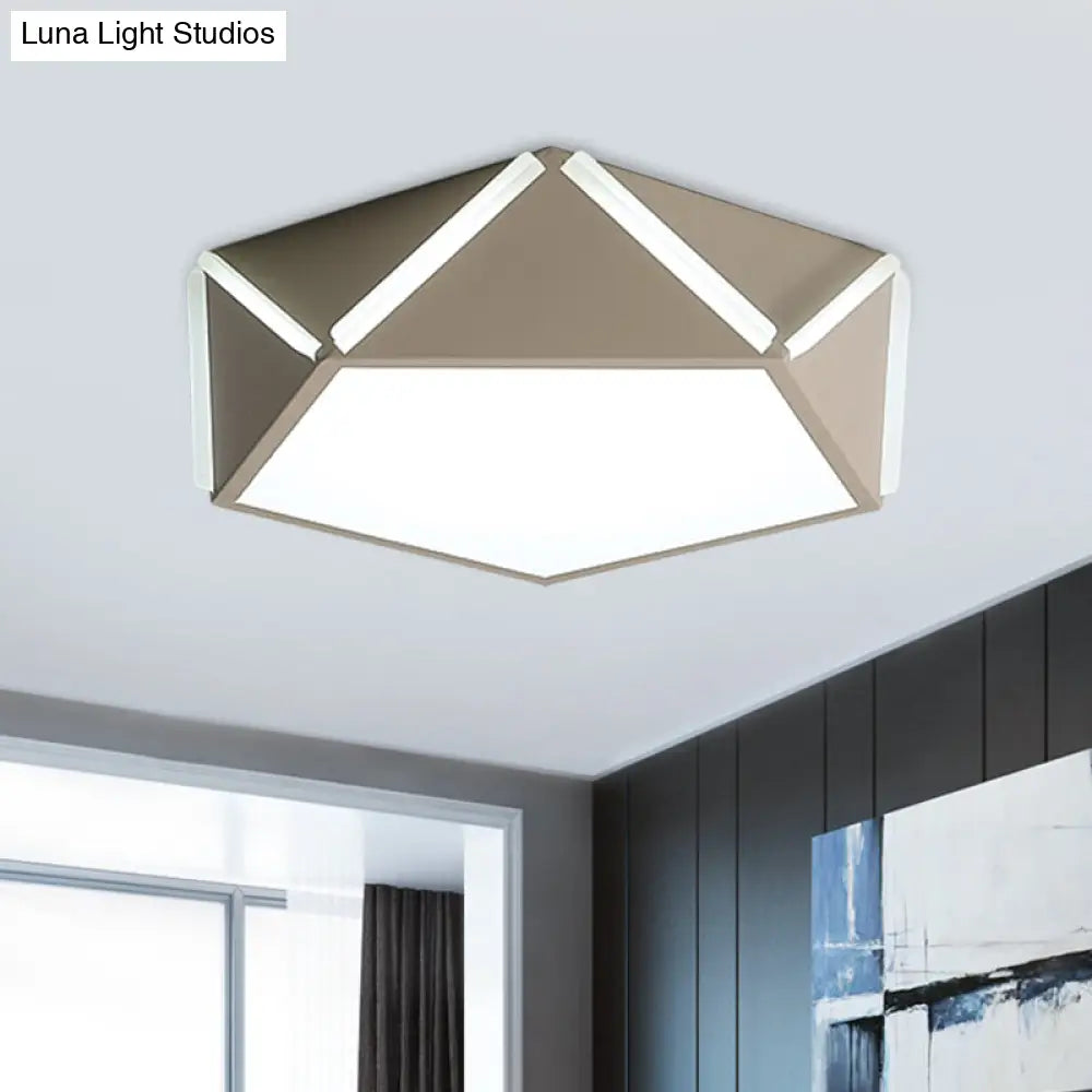Pentagonal Flushmount Led Ceiling Lamp For Childs Bedroom - Modern Acrylic Metal Design Coffee / 16