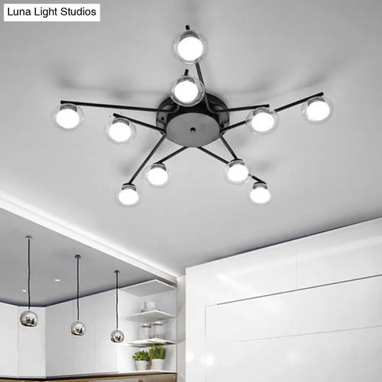 Pentagram Flush Ceiling Light With Dual Glass Shades - Kids Iron Semi Mount Lighting Black