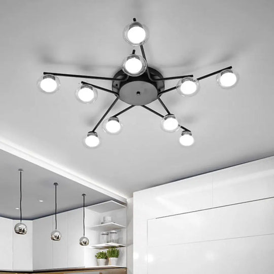 Pentagram Flush Ceiling Light With Dual Glass Shades - Kids’ Iron Semi Mount Lighting Black