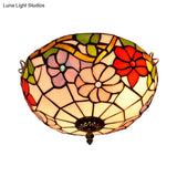 Peony Ceiling Light - Tiffany Bronze Stained Glass Flush Mount Fixture For Bedroom