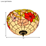 Peony Ceiling Light - Tiffany Bronze Stained Glass Flush Mount Fixture For Bedroom