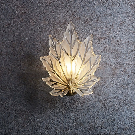 Personality Glass Maple Leaf Pure Copper Wall Lamp Bedroom Bedside Wall Lamp Personality Simple Study Stair Lamp