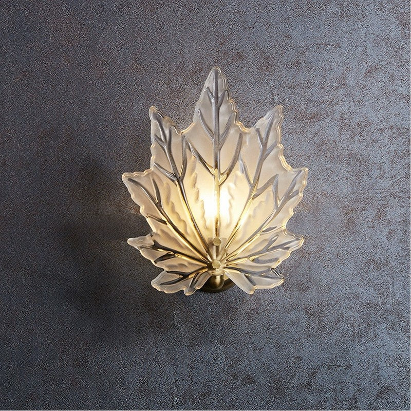 Personality Glass Maple Leaf Pure Copper Wall Lamp Bedroom Bedside Simple Study Stair Wall Lamp / 5W