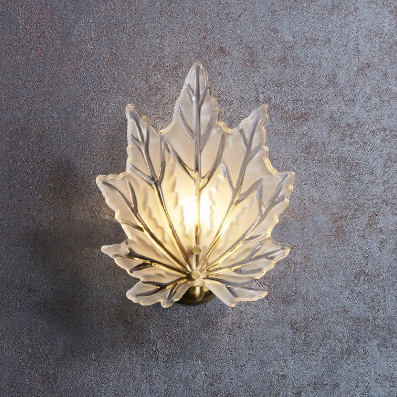 Personality Glass Maple Leaf Pure Copper Wall Lamp Bedroom Bedside Wall Lamp Personality Simple Study Stair Lamp
